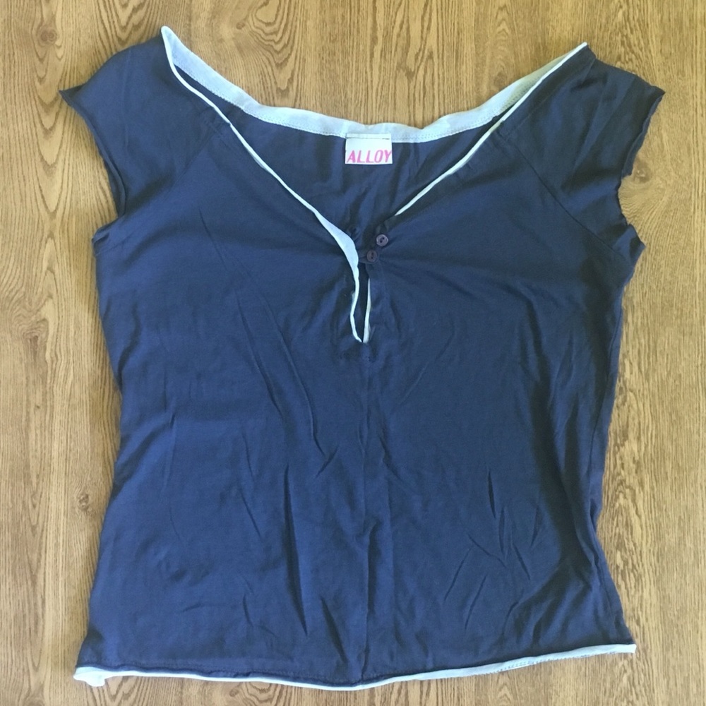 Gray and White Button Tee Shirt